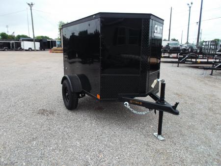 New 2026 Covered Wagon Trailers 4x6 Single Axle Cargo Trailer / Enclosed Trailer / LEDs / .030 Black Semi-Screwless Exterior / Bed Lined Frame and Tongue / Black Out Package