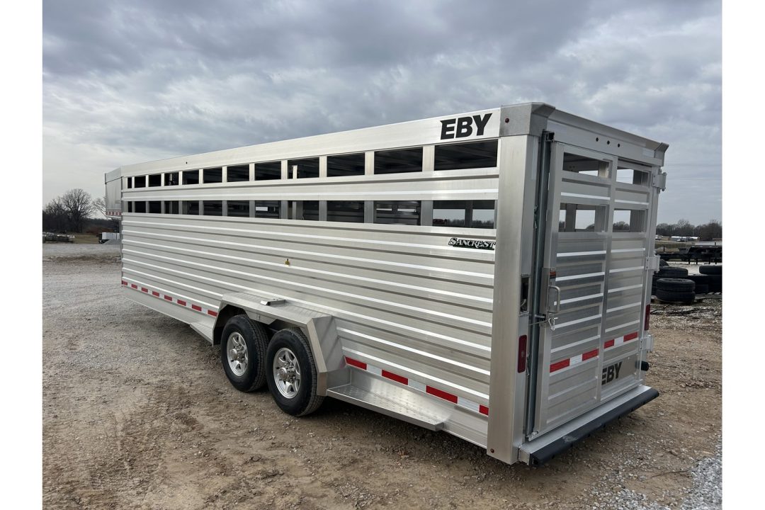 New 2027 EBY 6'11X24 14K GN STOCK TRAILER 2 CUT GATES 1A FLOATING GATE COMBO REAR GATE