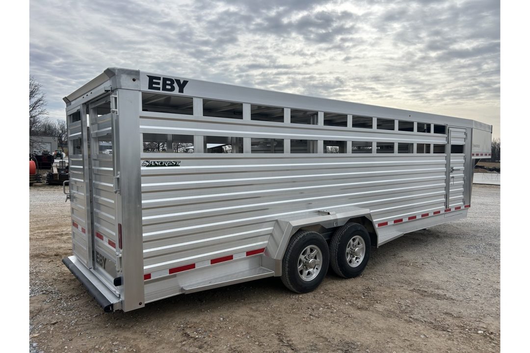 New 2027 EBY 6'11X24 14K GN STOCK TRAILER 2 CUT GATES 1A FLOATING GATE COMBO REAR GATE