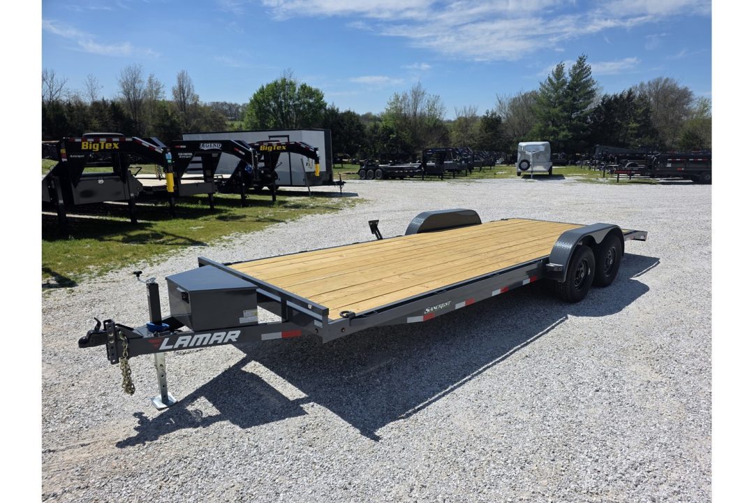 New 2026 Lamar 83X22 TANDEM 10K CAR HAULER W/2' STEEL DOVE & SLIDE OUT RAMPS / TOOLBOX