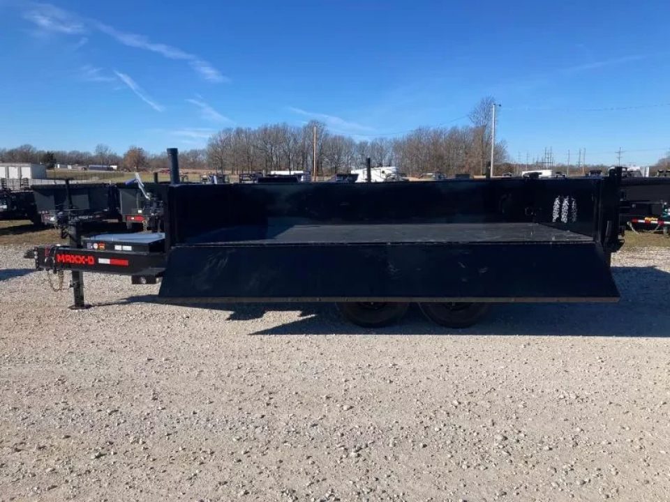 New 2026 MAXX-D 96x14 TANDEM 14K TELESCOPIC DECKOVER DUMP W/ 24" FOLD DOWN SIDES, 14 PLY TIRES & SLIDE IN RAMPS