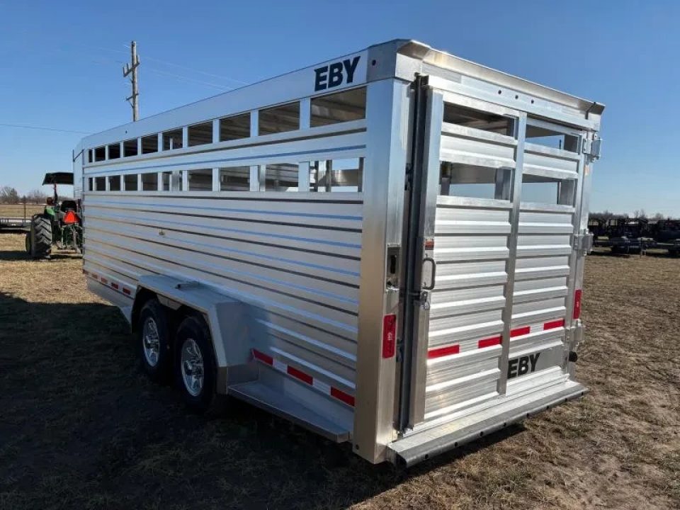 New 2027 EBY 6'11X20 Tandem 14K Aluminum Livestock Trailer W/ 1 Cut Gate & Full Swing Back Gate with Slider