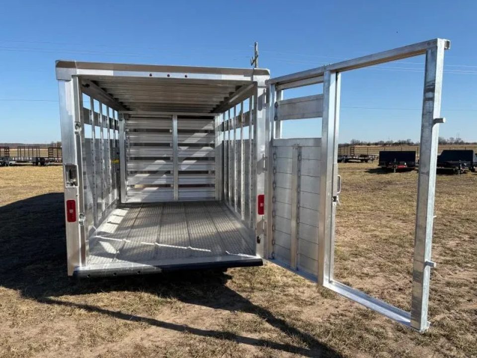New 2027 EBY 6'11X20 Tandem 14K Aluminum Livestock Trailer W/ 1 Cut Gate & Full Swing Back Gate with Slider