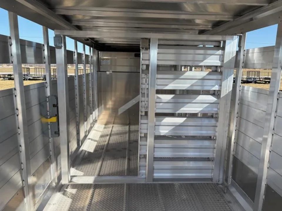 New 2027 EBY 6'11X20 Tandem 14K Aluminum Livestock Trailer W/ 1 Cut Gate & Full Swing Back Gate with Slider