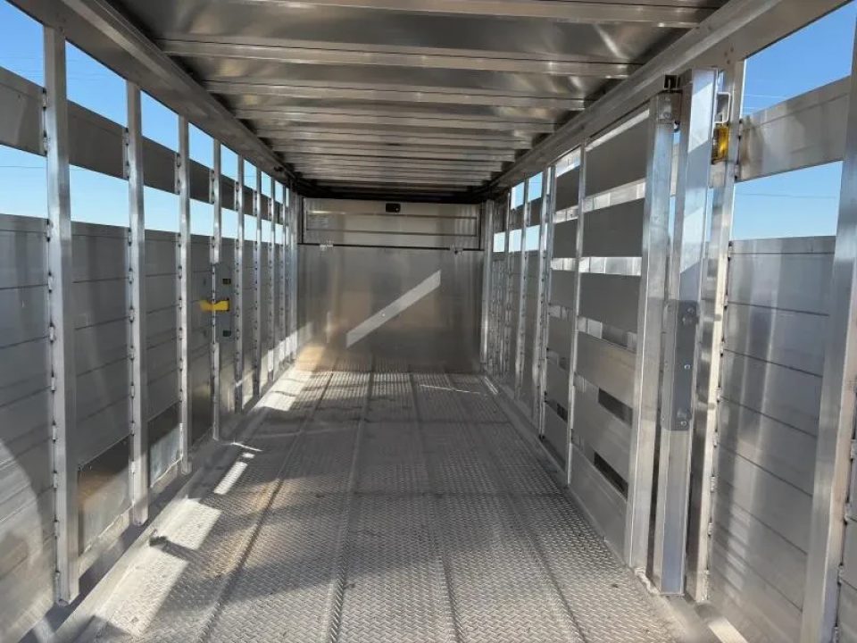 New 2027 EBY 6'11X20 Tandem 14K Aluminum Livestock Trailer W/ 1 Cut Gate & Full Swing Back Gate with Slider