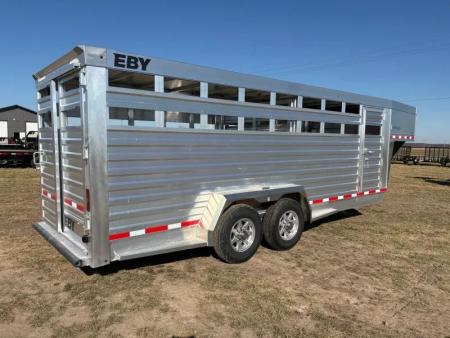 New 2027 EBY 6'11X20 Tandem 14K Aluminum Livestock Trailer W/ 1 Cut Gate & Full Swing Back Gate with Slider