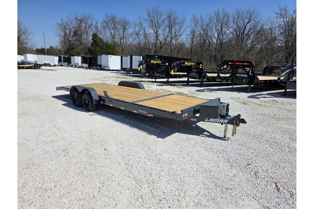 New 2026 Lamar 83X24 TANDEM 10K CAR HAULER W/2' STEEL DOVE & SLIDE OUT RAMPS / TOOLBOX