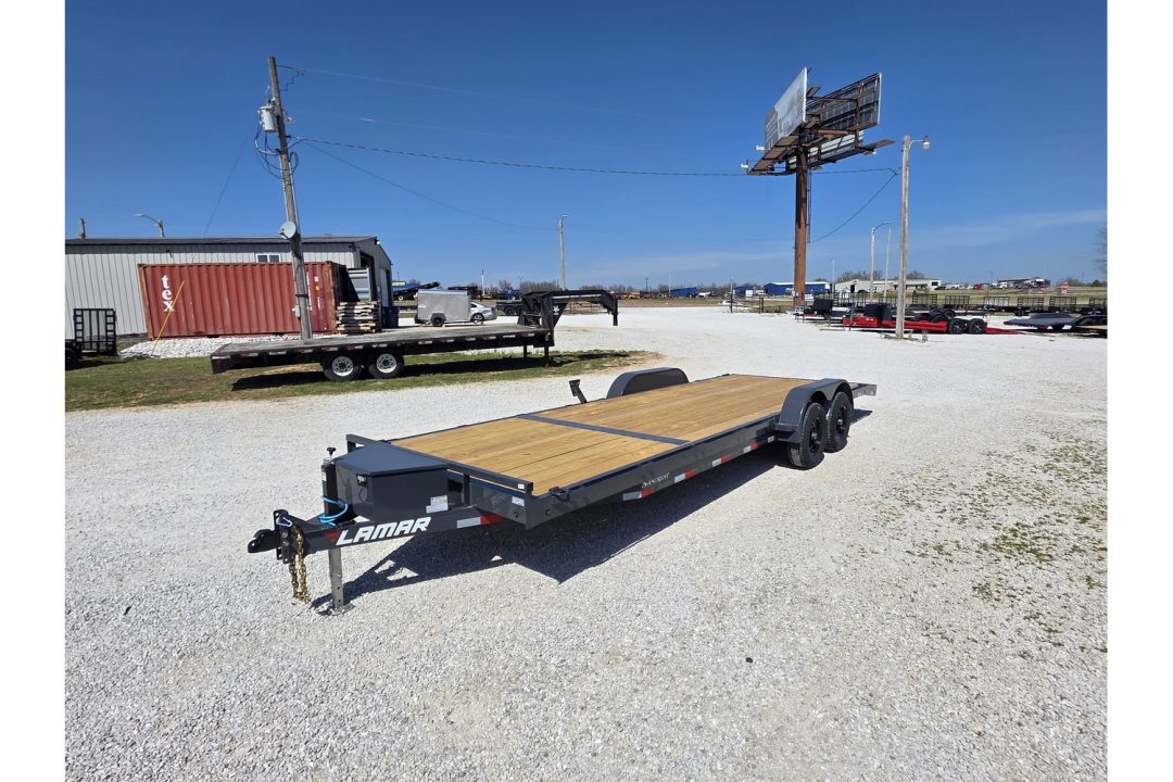 New 2026 Lamar 83X24 TANDEM 10K CAR HAULER W/2' STEEL DOVE & SLIDE OUT RAMPS / TOOLBOX