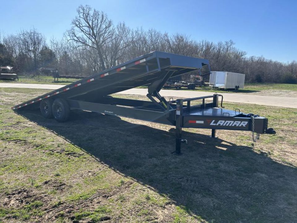 New 2025 Lamar Trailers 102x26 Tandem 14K Deckover Power Tilt w/ 14 Ply Tires, Spare & Tuff Wireless