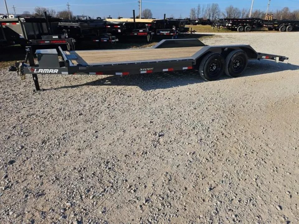 New 2026 Lamar Trailers 102X22 TANDEM 14K EQUIPMENT HAULER W/4' DOVE SLIDE OUT RAMPS & TOOLBOX