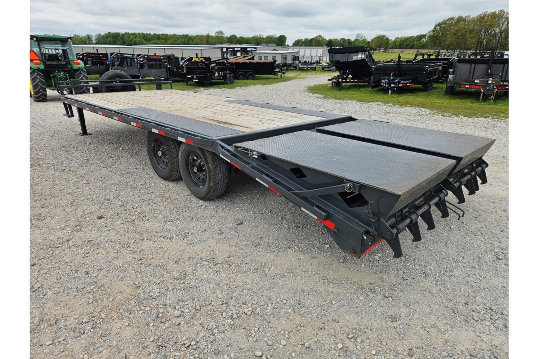 Used 2023 Lamar 102X22 TANDEM 14K DECKOVER W/ TONGUE TOOLBOX SPARE & MAX RAMPS