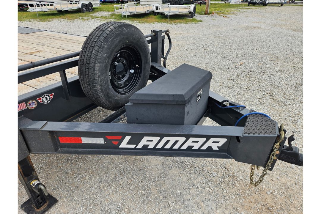 Used 2023 Lamar 102X22 TANDEM 14K DECKOVER W/ TONGUE TOOLBOX SPARE & MAX RAMPS