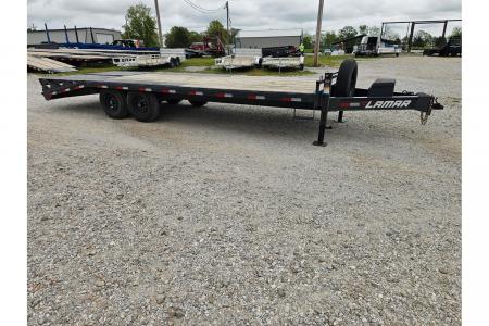 Used 2023 Lamar 102X22 TANDEM 14K DECKOVER W/ TONGUE TOOLBOX SPARE & MAX RAMPS
