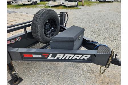 Used 2023 Lamar 102X22 TANDEM 14K DECKOVER W/ TONGUE TOOLBOX SPARE & MAX RAMPS