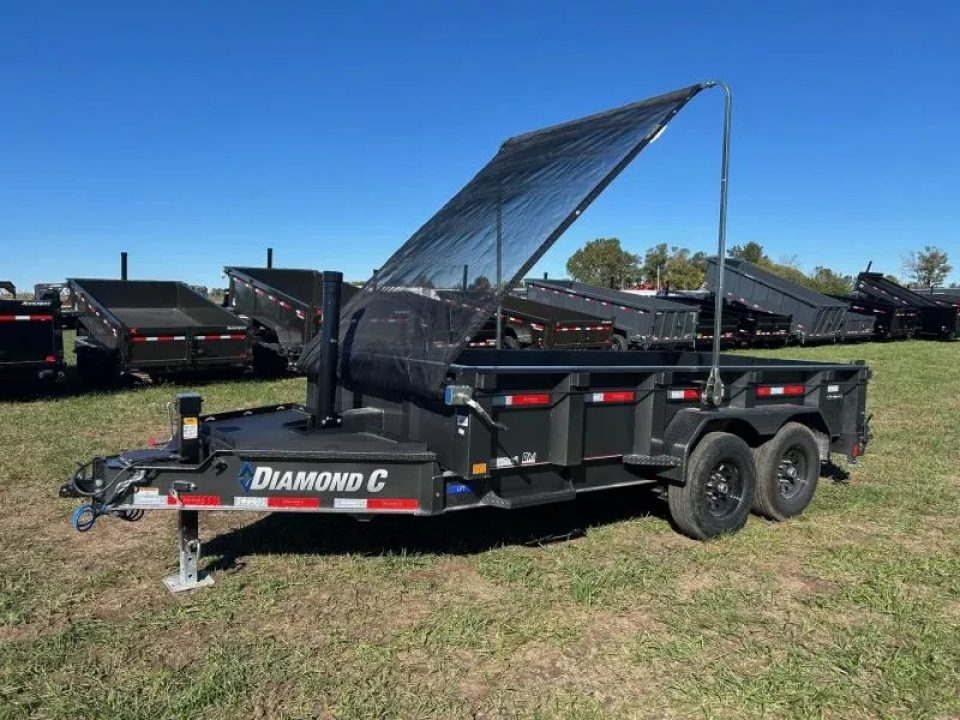 New 2026 Diamond C Trailers 83x14 Tandem 14.9K Telescopic Dump w/ Long Arm Tarp