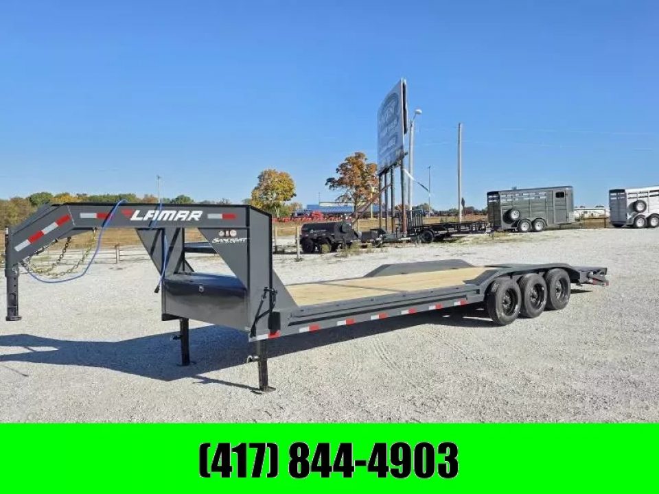 New 2026 Lamar Trailers 102 X 28 TRIPLE GN CH W/ 4' DOVE/ MAX RAMPS/ DRIVE OVER FENDERS