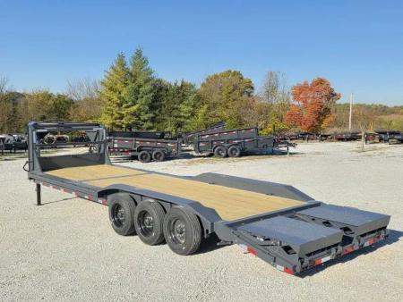 New 2026 Lamar Trailers 102 X 28 TRIPLE GN CH W/ 4' DOVE/ MAX RAMPS/ DRIVE OVER FENDERS