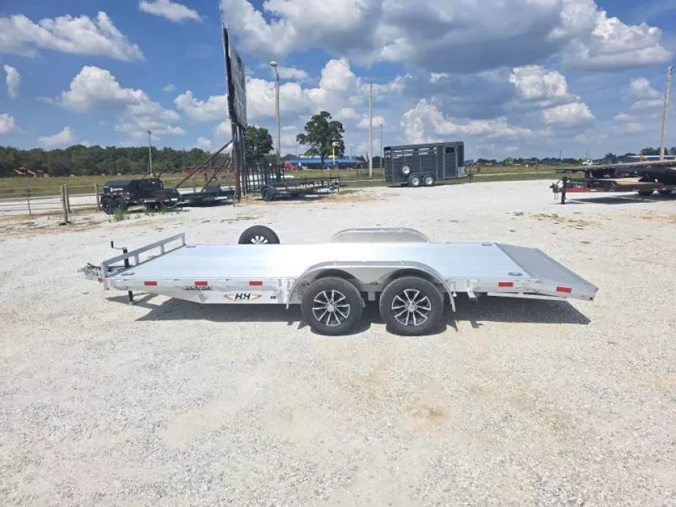 New 2026 H and H Trailer 82X18 TANDEM 7K ALUMINUM CAR HAULER W/2' ALUMINUM DOVE & SLIDE OUT RAMPS