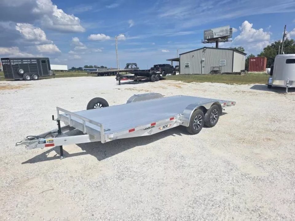 New 2026 H and H Trailer 82X18 TANDEM 7K ALUMINUM CAR HAULER W/2' ALUMINUM DOVE & SLIDE OUT RAMPS