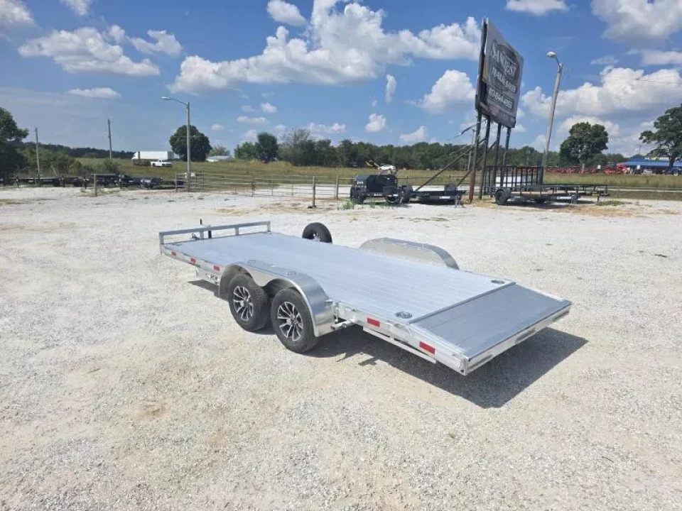 New 2026 H and H Trailer 82X18 TANDEM 7K ALUMINUM CAR HAULER W/2' ALUMINUM DOVE & SLIDE OUT RAMPS