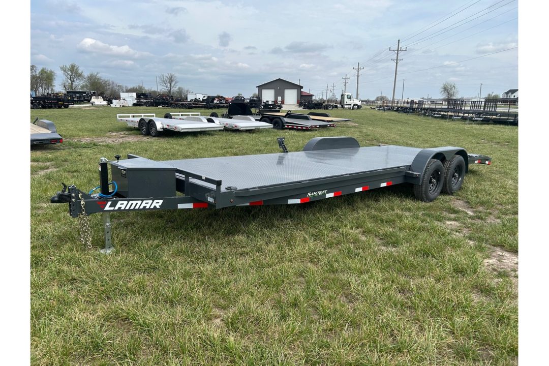 New 2026 Lamar 83x24 Tandem 10K Steel Floor Carhauler w/ 2' Dove, Slide In Ramps, & Toolbox