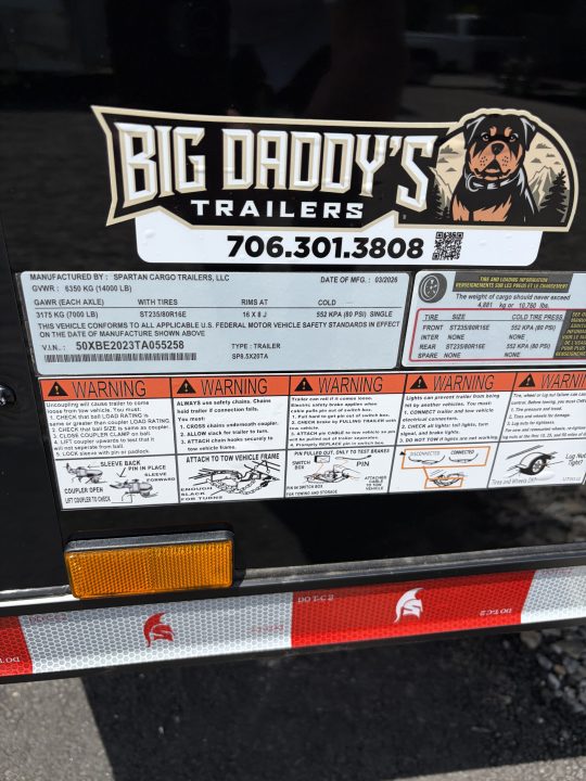 New 2026 Spartan Cargo 8.5x20 Enclosed Trailer, White PolyCor, BIG PKG, 14K GVWR, 7' Interior, 60" Triple Tube Tongue, StableDeck