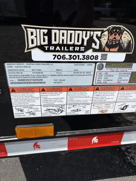 New 2026 Spartan Cargo 8.5x20 Enclosed Trailer, White PolyCor, BIG PKG, 14K GVWR, 7' Interior, 60" Triple Tube Tongue, StableDeck