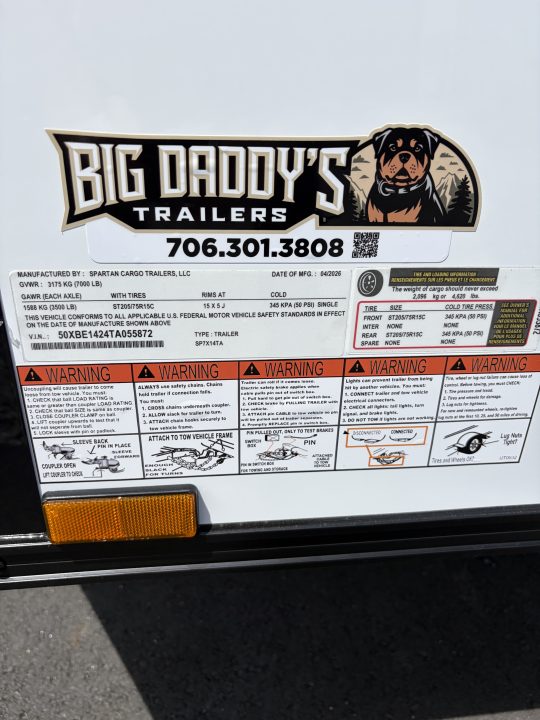 New 2026 Spartan 7X14 Enclosed Trailer, Pro-Series, 7K GVWR, Race Wing, 1 Piece Roof, 54" Triple Tube Tongue, Stabledeck