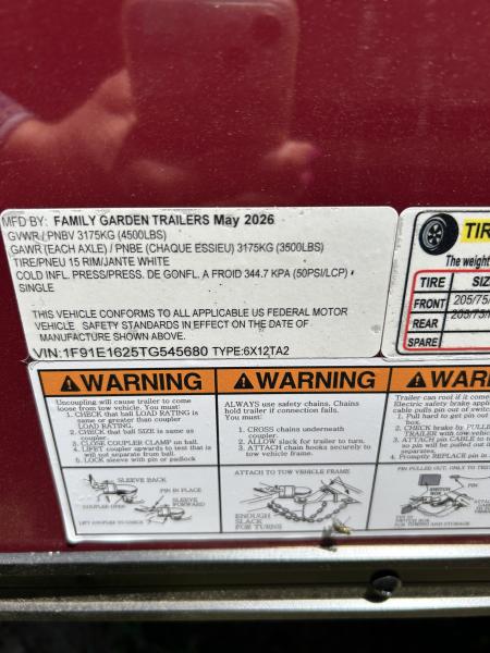 New 2026 Family Trailer 6x12 Tandem Axles Cargo / Enclosed Trailer- Screwless Exterior-Blackout Pkg-Rear Spoiler-HD Axles