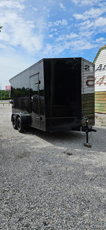 New 2026 Family Trailer 7x14 Tandem Axles Cargo / Enclosed Trailer- Screwless Exterior- Blackout Pkg-Rear Spoiler-HD Axles
