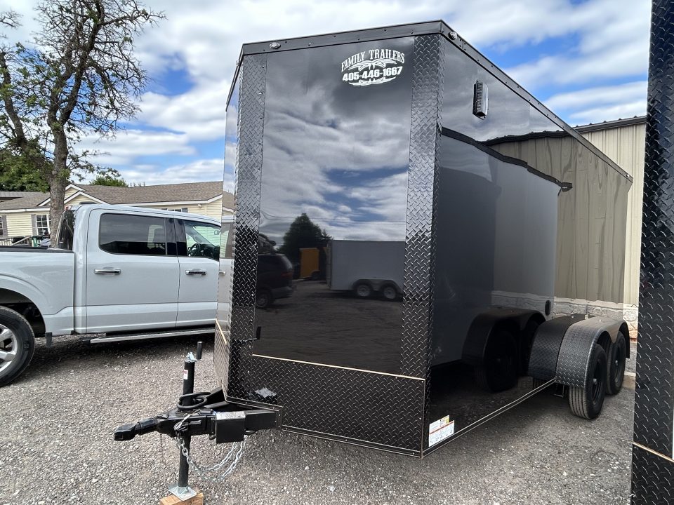 New 2026 Family Trailer 7x16 Tandem Axles Cargo / Enclosed Trailer- Screwless Exterior-Blackout Pkg-Rear Spoiler-HD Axles