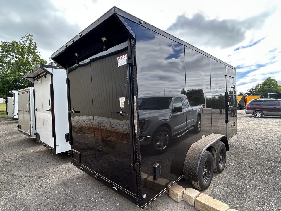 New 2026 Family Trailer 7x16 Tandem Axles Cargo / Enclosed Trailer- Screwless Exterior-Blackout Pkg-Rear Spoiler-HD Axles