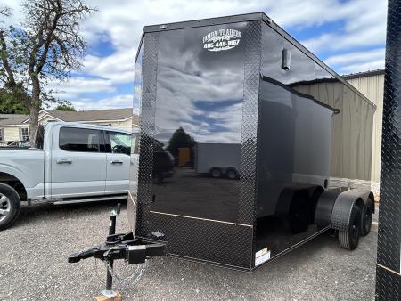New 2026 Family Trailer 7x16 Tandem Axles Cargo / Enclosed Trailer- Screwless Exterior-Blackout Pkg-Rear Spoiler-HD Axles