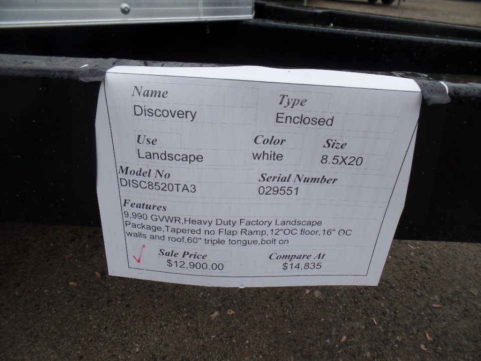 New 2026 Discovery Trailers 8.5X20 V nose Landscape Model with Extended Tongue Cargo / Enclosed Trailer