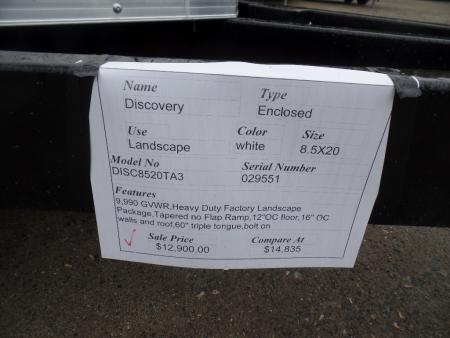New 2026 Discovery Trailers 8.5X20 V nose Landscape Model with Extended Tongue Cargo / Enclosed Trailer
