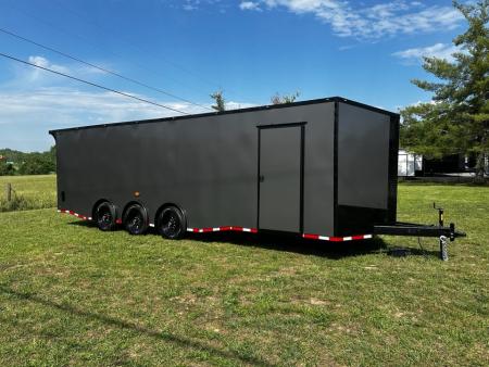 New 2026 Luxe 8.5x28 Car Hauler- 5200LB Triple Torsion Axle--HD RAMP- BOGEY WHEELS-Blackout- Enclosed Car Hauler