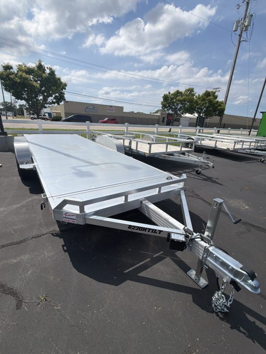 New 2027 Aluma 8220 Heavy Tilt Tandem Axle Electric Brake Front Rail Std 10K RTD 15" Aluminum Wheels