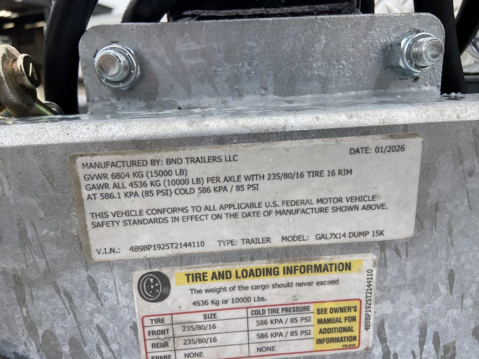 New BND Trailers GAL 7X14 Dump