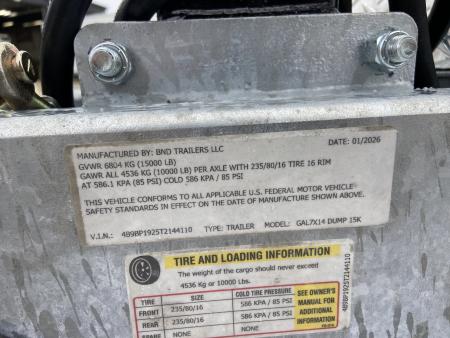 New BND Trailers GAL 7X14 Dump