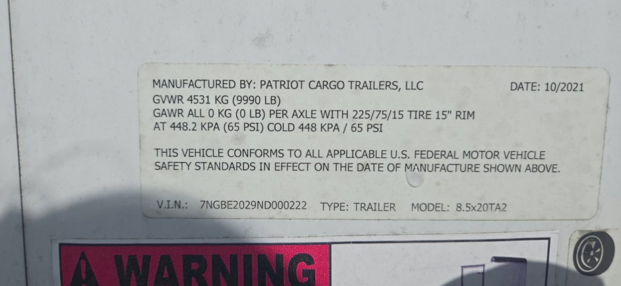 Used REPO 2021 Patriot 20' Enclosed Trailer