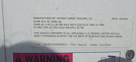 Used REPO 2021 Patriot 20' Enclosed Trailer