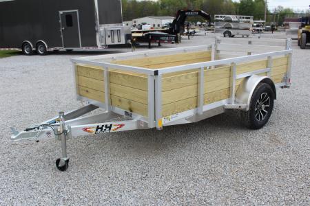 New 2026 H & H 5' 5  x 10' Aluminum Wood Side Utility Trailer - BiFold Ramp - 2990# GVW