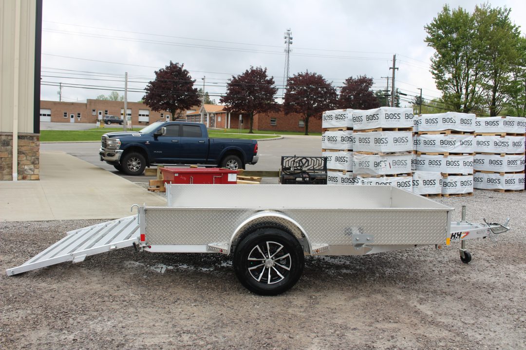 New 2026 H & H 6.4' x 10' Aluminum Utility Trailer - BiFold Ramp - 2990# GVW - SOLID SIDE