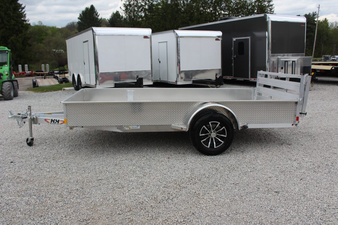 New 2026 H & H 6.4' x 12' Aluminum Utility Trailer - BiFold Ramp - 2990# GVW - SOLID SIDE