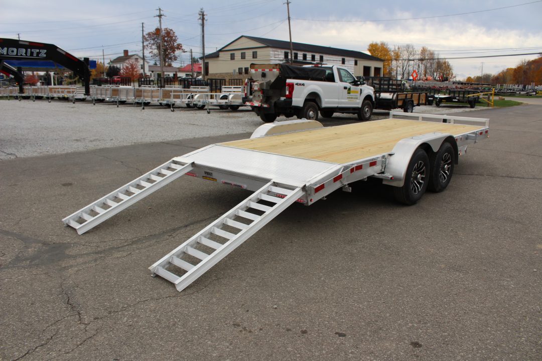 New 2026 H & H Trailer 7' x 18' Heavy Duty Aluminum Car Hauler - Slide In Ramps - 9900# GVW