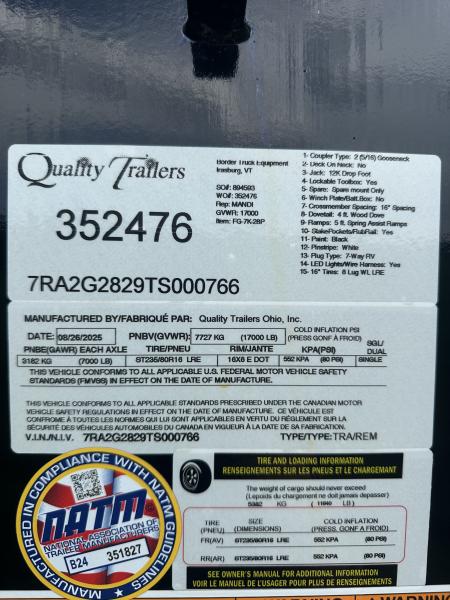New 2025 Quality Trailers FG-7K-28P Gooseneck Bodies