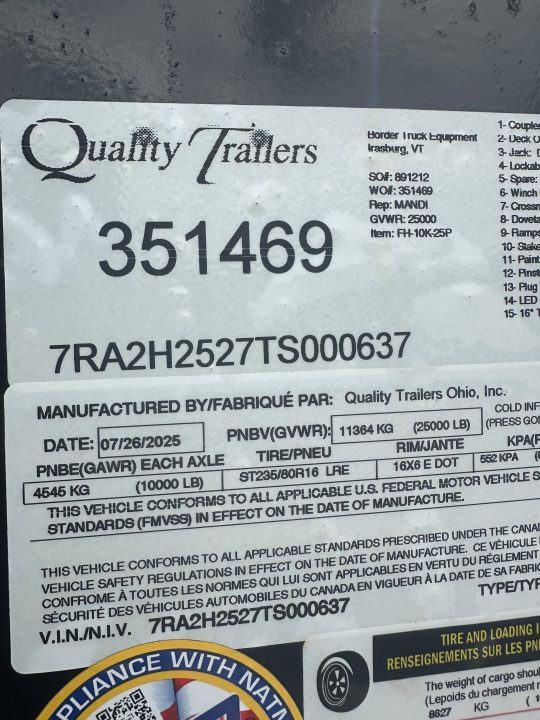 New 2025 Quality Trailers FH-10K-25P Gooseneck Bodies