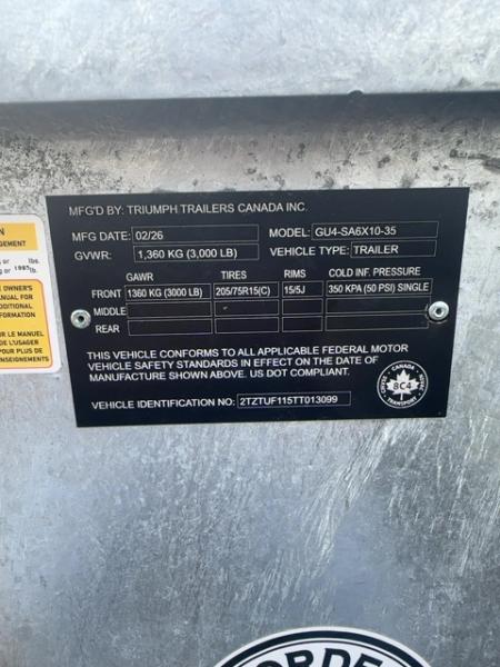 New 2026 Triumph Trailers GU4-SA6X10-35 Utility Trailer