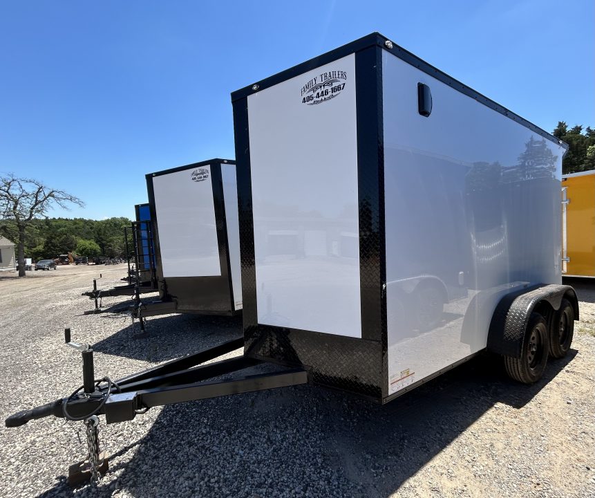 New 2026 Family Trailer 7x12 Tandem Axles Cargo / Enclosed Trailer-Screwless Exterior-Blackout Pkg-Rear Spoiler-Extended Tongue