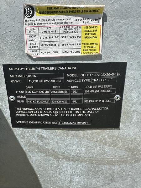 New 2025 Triumph Trailers GHDEF1-TA102X20+5-12K Deckover Trailer